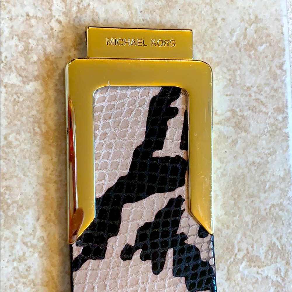 Michael Kors brown /ivory snake print leather belt